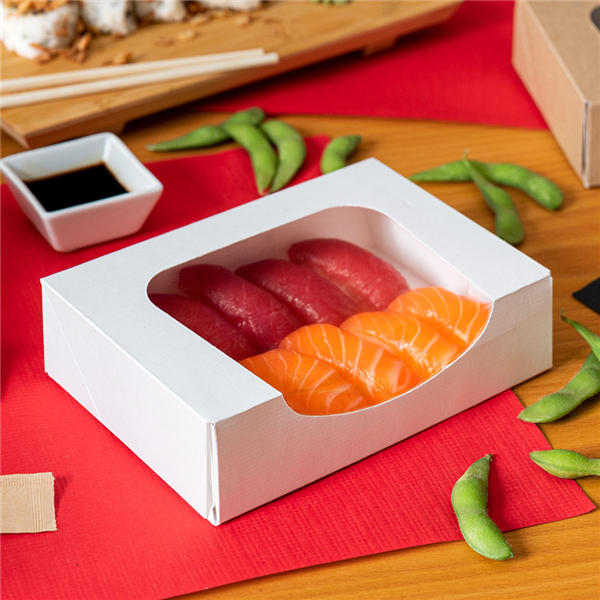 Boite sushi a fenêtre "The Pack" blanc carton ondulé 