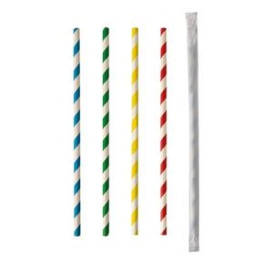 Pailles en papier Ø 6 mm · 20 cm couleurs assorties "Stripes" emballage individuel