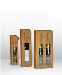Sacs bouteilles papier kraft brun poignées cordelières avec fenêtre