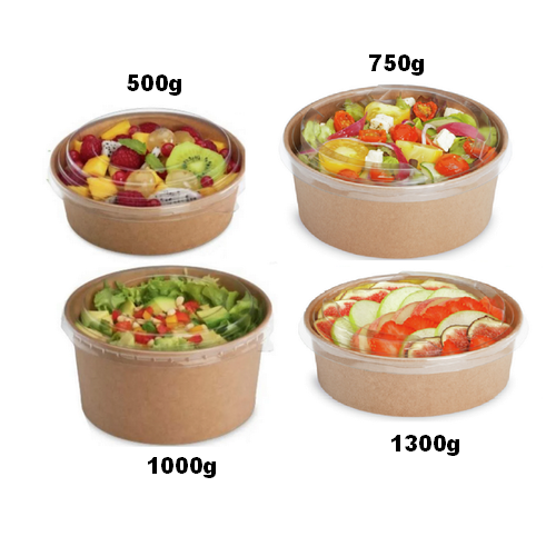 Pot carton kraft brun avec couvercle transparent