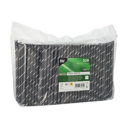 Paille cocktail papier Ø7mm 15cm Noir/Blanc "Stripes"