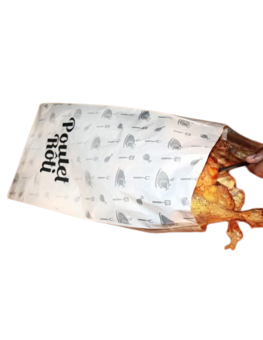 Sac poulet roti en kraft brun et blanc