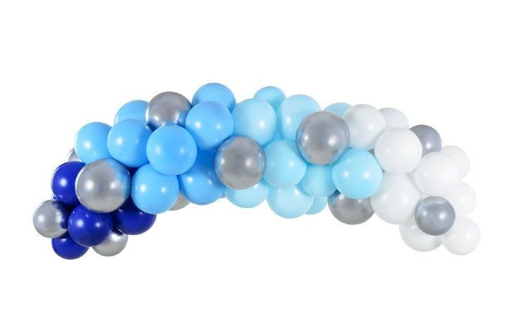 Kit arche a ballons 2m blanc bleu & argent