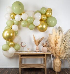 Kit Arche de 56 Ballons La Sauge Green Crème, Vert Sauge et Or