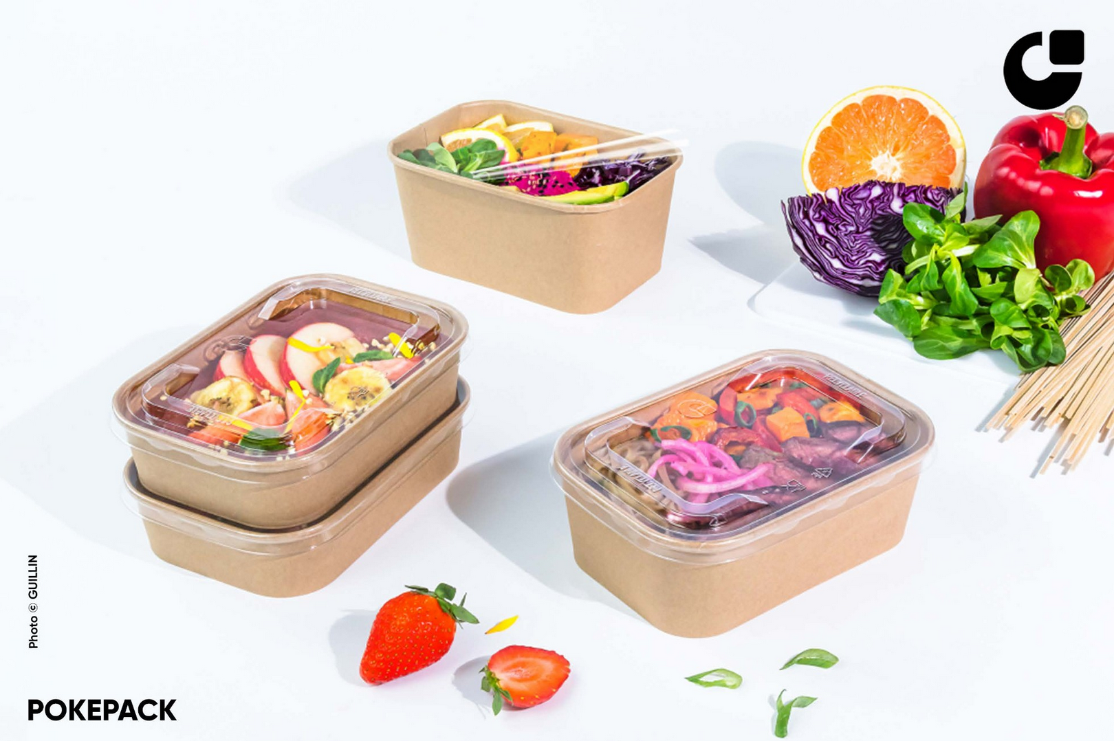 Pot carton kraft rectangulaire avec couvercle transparent