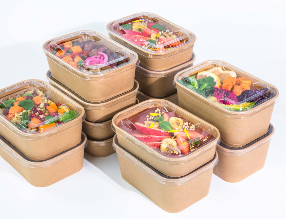 Pot carton kraft rectangulaire avec couvercle transparent