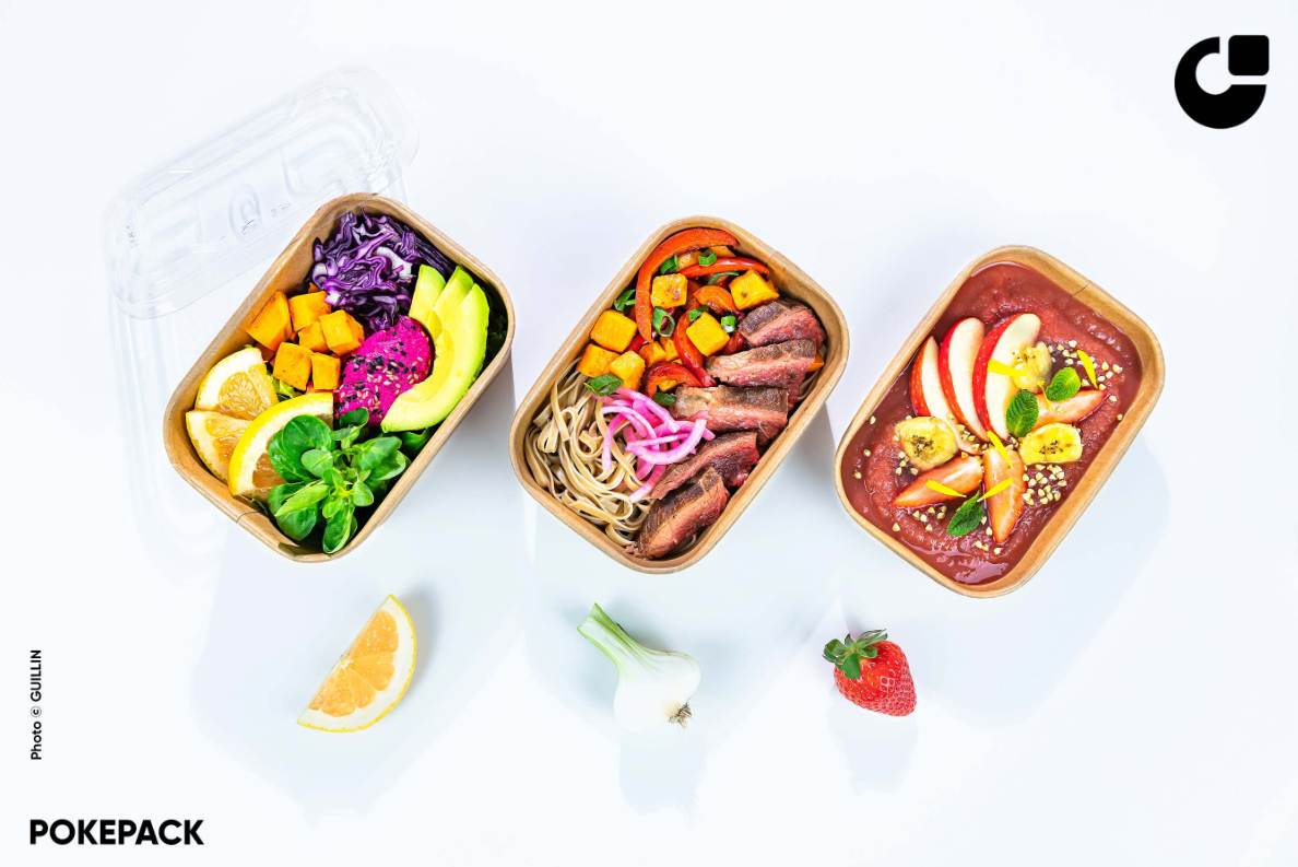 Pot carton kraft rectangulaire avec couvercle transparent