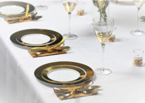 Assiettes Daytona Blanc & Or par 6 réutilisables