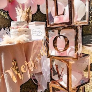 Cube a ballons transparent contours or et transparent contours rose gold 30cm