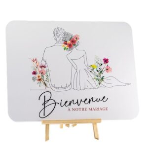 Plaque + Chevalet couple "BIENVENUE A NOTRE MARIAGE" 48x38cm