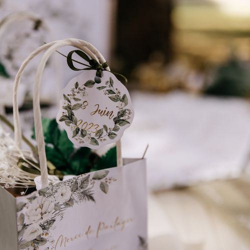 Étiquettes Botanique en Papier avec Feuillages et Or de 5 cm de diamètre par 10