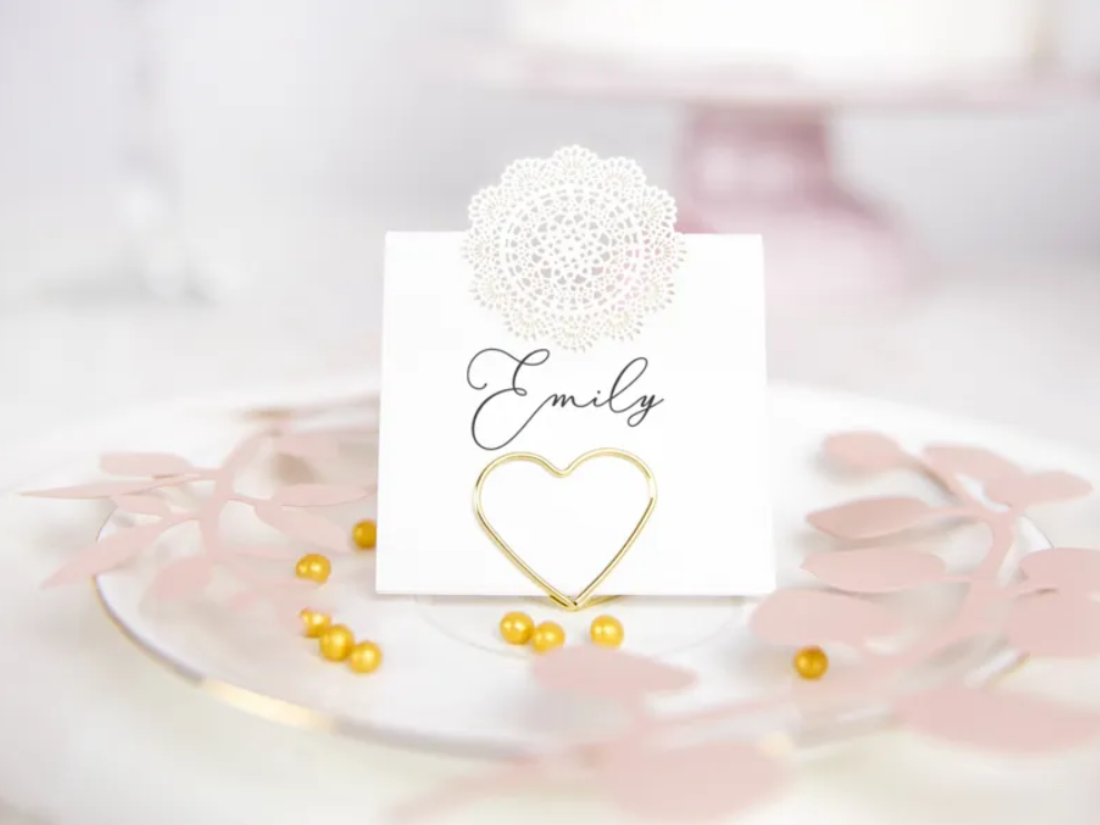 Porte-étiquettes cœur or et rose gold mesurant environ 2,5 cm