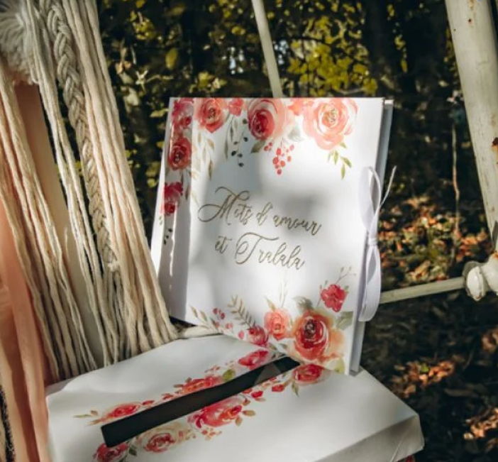 Livre d’Or Romantique “Flowers” 22x19cm de 68 pages