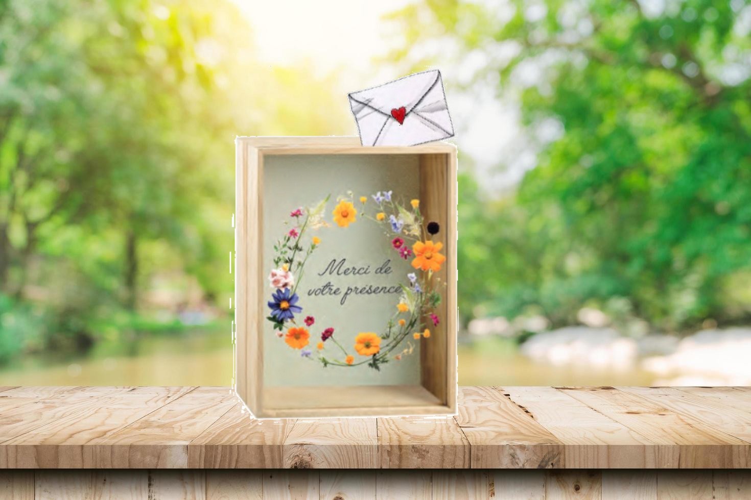 Tirelire « MERCI DE VOTRE PRÉSENCE » 25x10Hx35cm