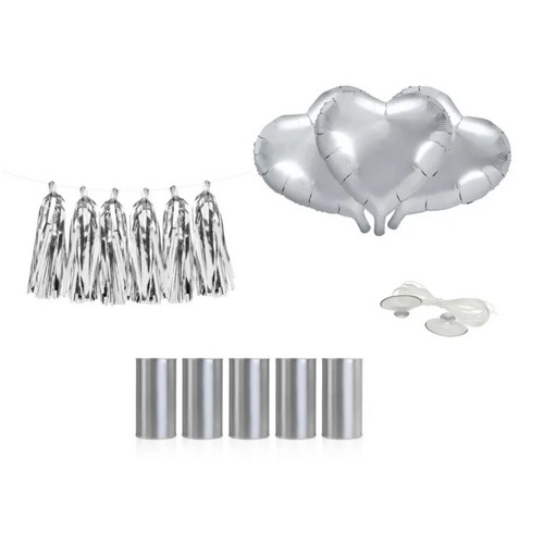 Set décoration voiture - Cœurs argent