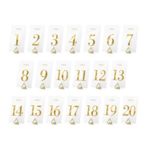 Numéros de table transparents avec des chiffres en or d