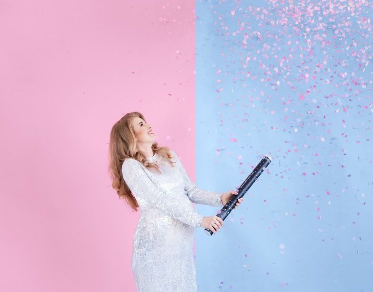 Canon à confettis "Ready to pop" 60cm rose & bleu