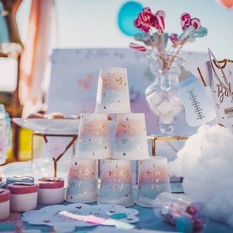 8 gobelets en carton Gender Reveal “Fille ou Garçon ?” de 25cl