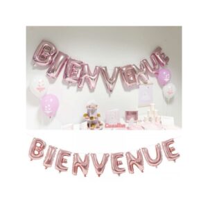 Guirlande de ballons “BIENVENUE” rose ou bleu d’une hauteur de 36 cm