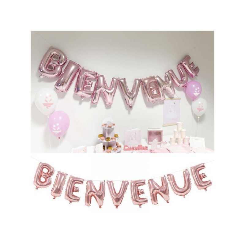 Guirlande de ballons "BIENVENUE" rose & bleu h36cm