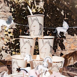 Gobelets Licorne Carton Pastel et Or par 8