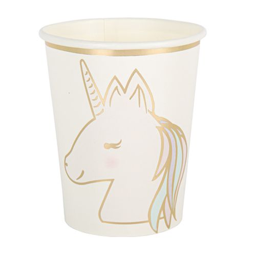 Gobelets Licorne Carton Pastel et Or par 8