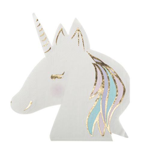 Serviettes Licorne Papier Pastel et Or par 16