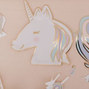 Assiettes Licorne Carton Pastel et Or par 8