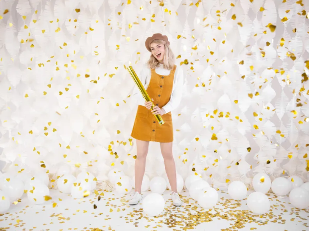 Canon à confettis cœurs or de 60 cm