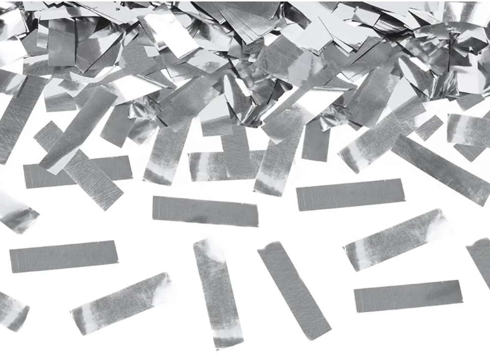 Canon à confettis rectangle métallique argent 40cm