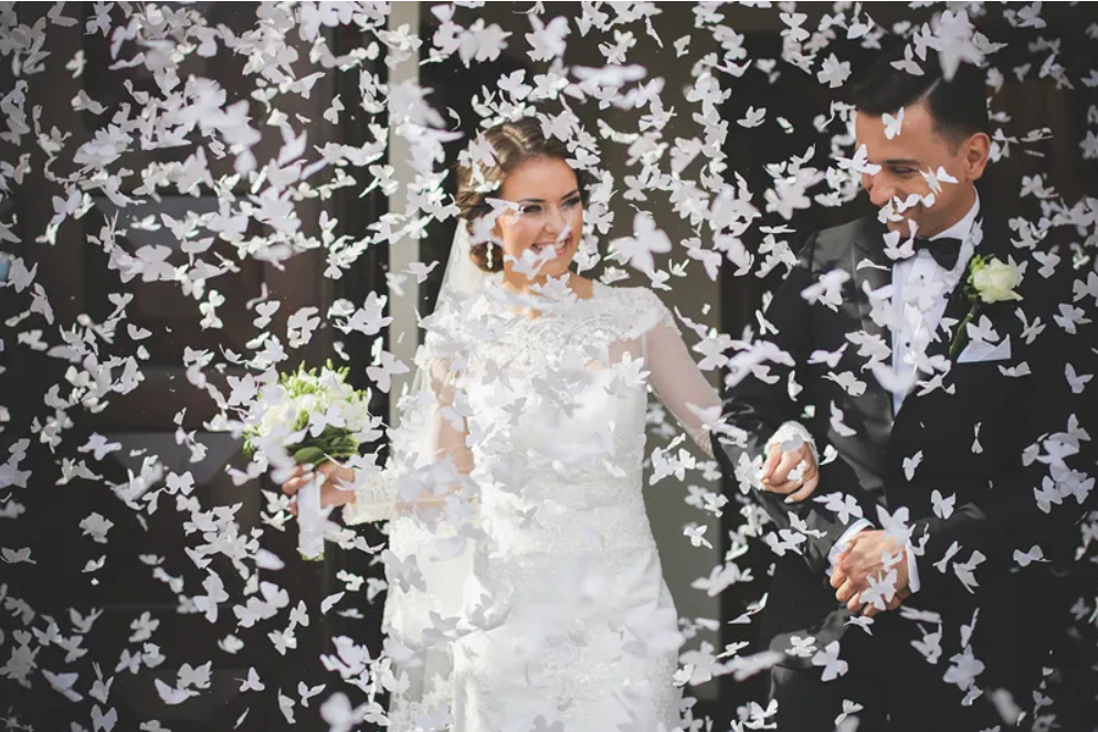 Canon à confettis papillons blancs 60cm