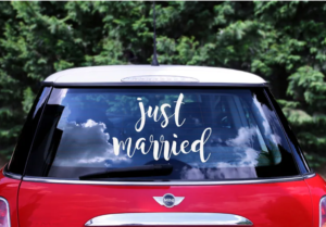 Autocollant pour voiture de mariage “Just Married” 33x45cm