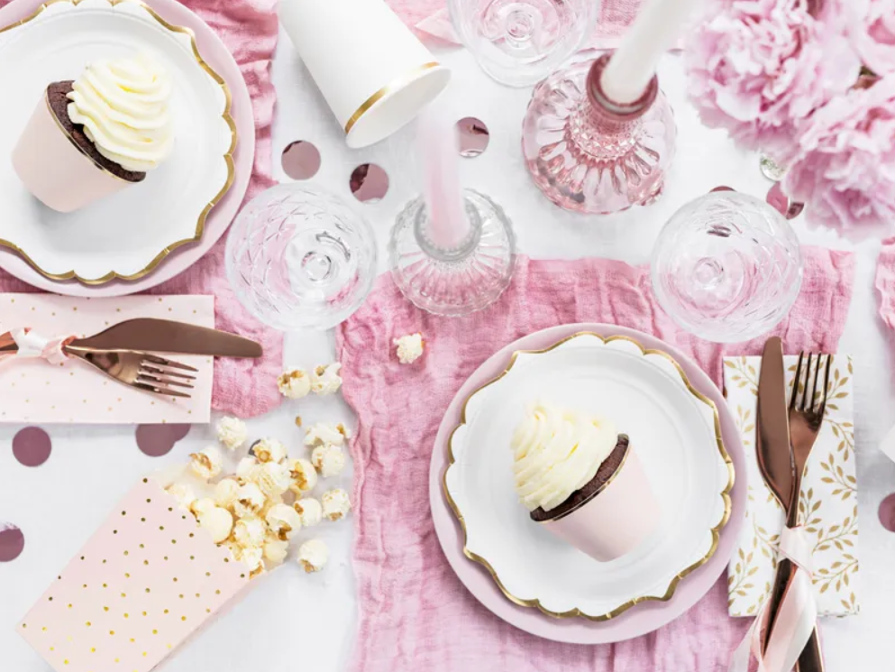 Boîtes à Popcorn Rose Clair avec Points Dorés 7x7x12,5cm