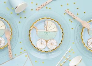 Serviettes de table poussette rose clair et bleu Tiffany 14x15cm par 20