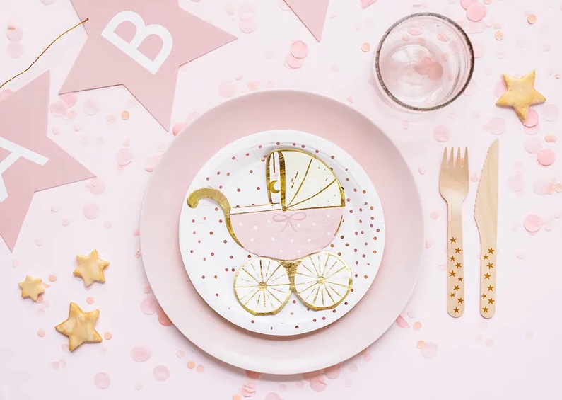 Serviettes de table poussette rose clair et bleu Tiffany 14x15cm par 20