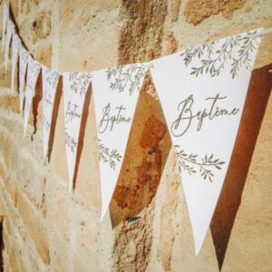 Guirlande “Baptême” Blanche & Brins Or 3,30m 10 fanions 15x20cm