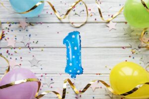 Ballon “1” Métallisé Bleu avec étoiles 36cm