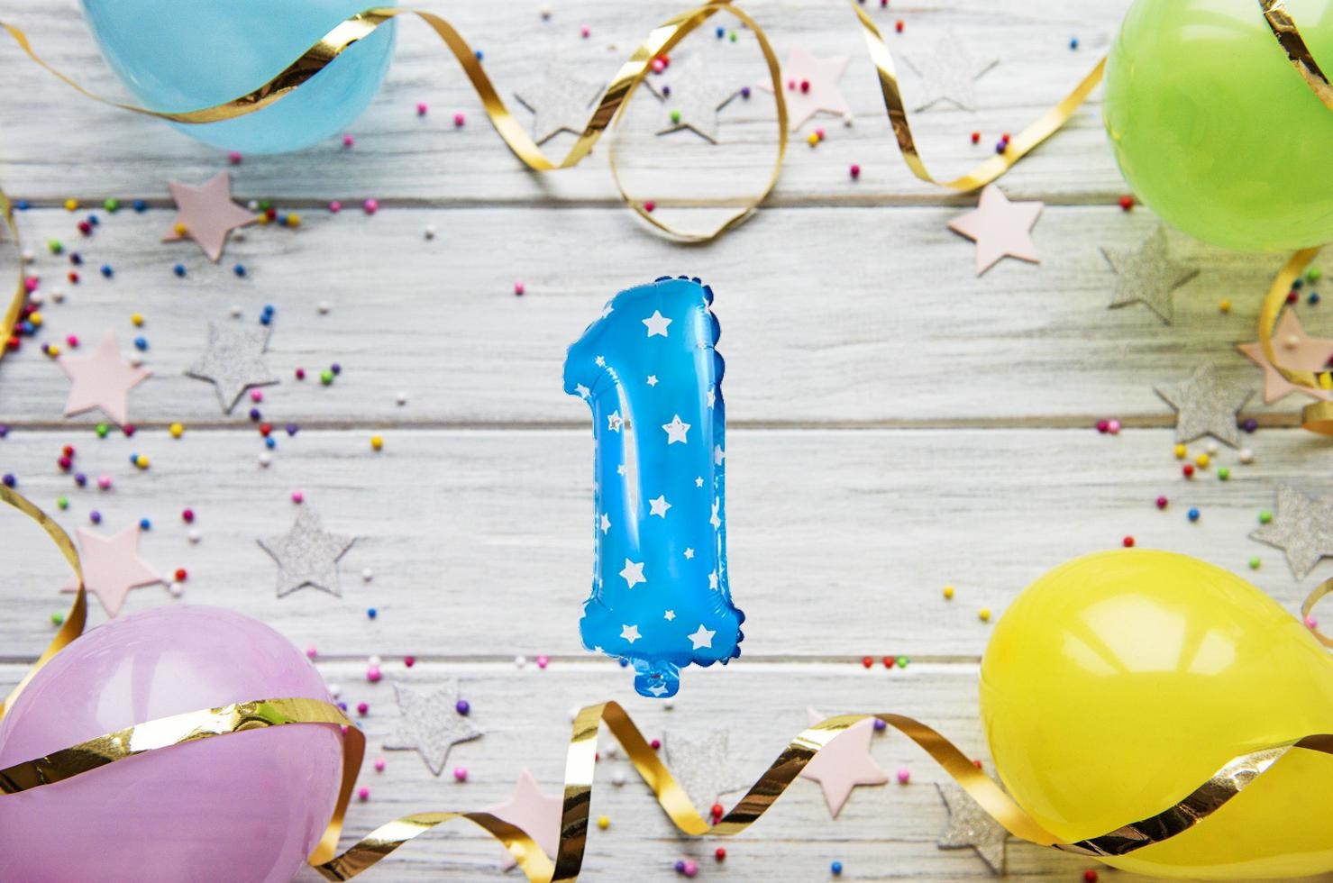 Ballon métallisé "1" bleu avec étoiles 36cm