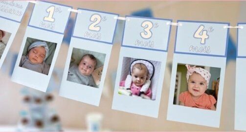 Guirlande d’évolution photo bleu bébé garçon “Ma première année”