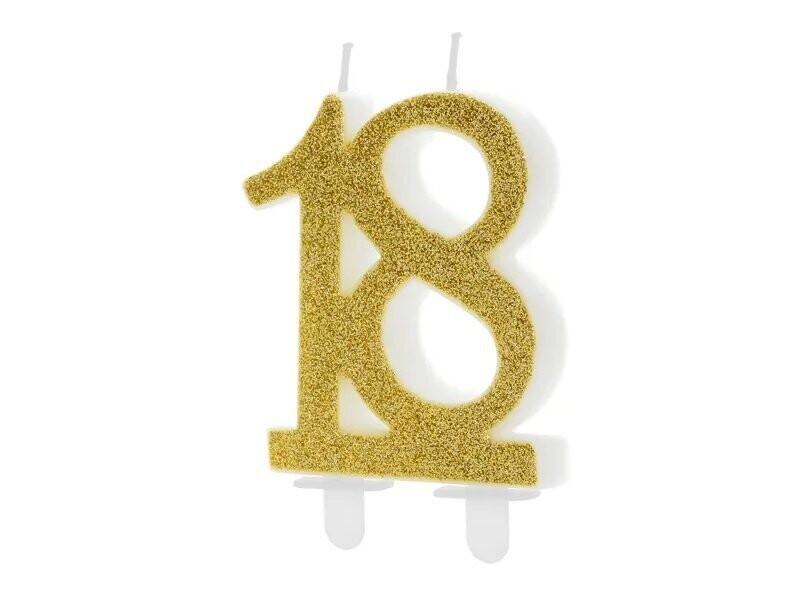 Bougie d’anniversaire dorée paillettes en forme de chiffre de 10 cm