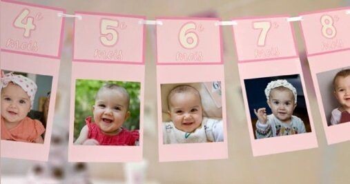 Guirlande d’évolution photo rose bébé fille “Ma première année”