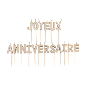 Bougies Joyeux anniversaire métallisé or de 2.5cm à 3cm sur pic