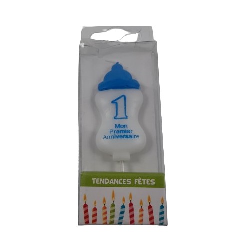 Bougie “Mon Premier Anniversaire” Bleu Forme Biberon 3x6cm