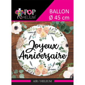 Ballon Foil 45cm âJoyeux Anniversaireâ Fleurs Romantiques