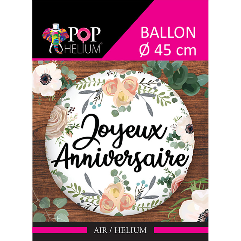 Ballon Foil 45cm “Joyeux Anniversaire” Fleurs Romantiques