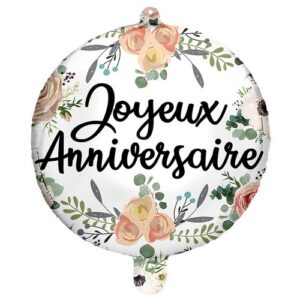 Ballon Foil 45cm âJoyeux Anniversaireâ Fleurs Romantiques
