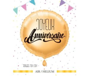 Ballon Foil 45cm âJoyeux Anniversaireâ Or