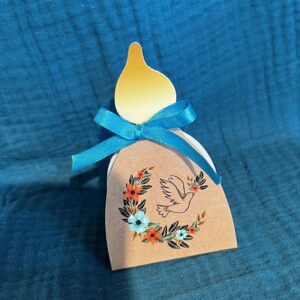 Boîte Bougie Communion Fleurs Colombe 3,5 x 13 x 4 cm