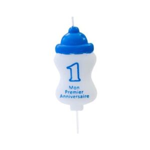 Bougie “Mon Premier Anniversaire” Bleu Forme Biberon 3x6cm