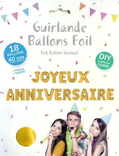 Guirlande de Ballons Foil “Joyeux Anniversaire” Or 40cm